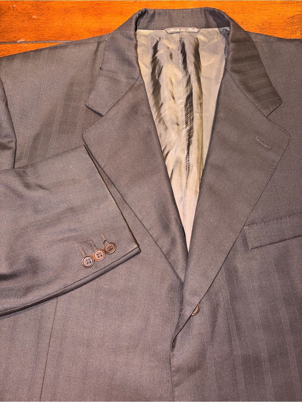 Canali Men’s EU 58 / US 48 Brown Pinstripe Super 120s Wool Blazer Saks Fifth Ave